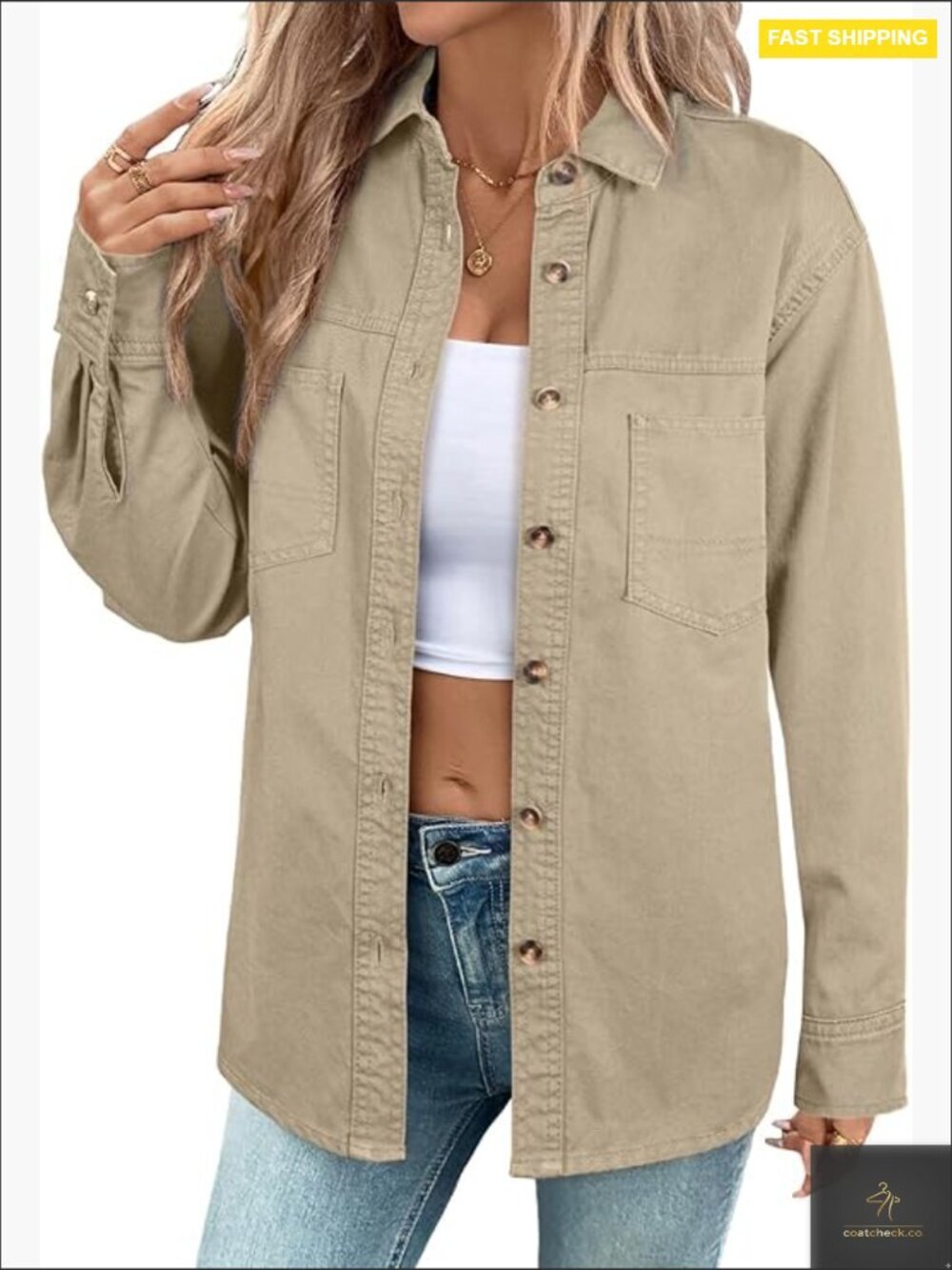 Oversized Denim Button Down Shirt Long Sleeve V Neck Casual Top